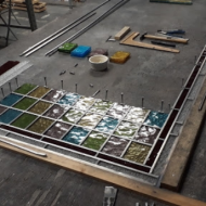 stained glass window being repaired