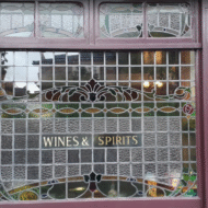 bespoke stained glass window design for a bar